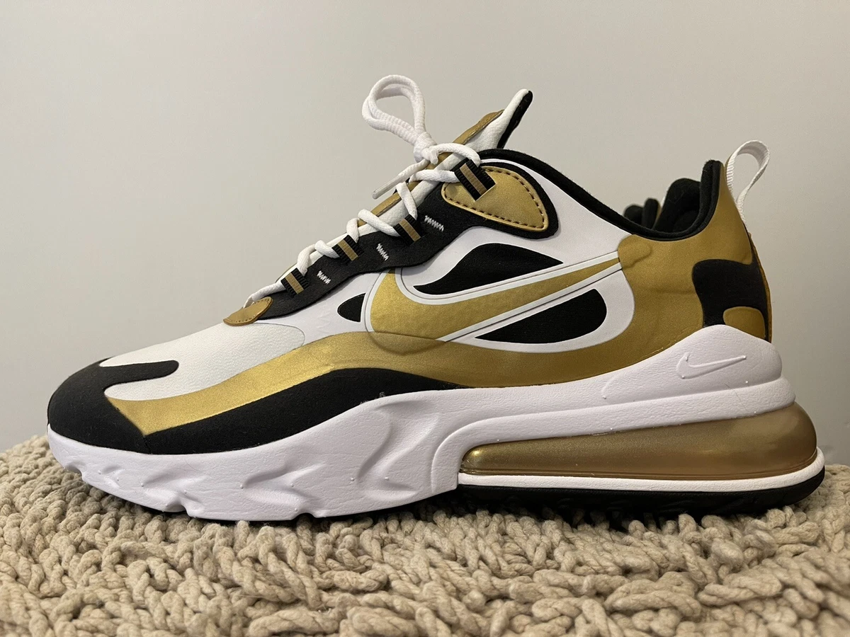 Nike Air Max 270 React Men's Shoes White-Metallic Gold Black cw7298-100 