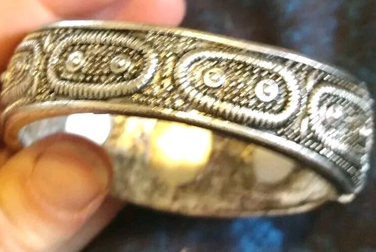 Flower Boho Cuff Spring Hinge Bangle Bracelet Mot… - image 6