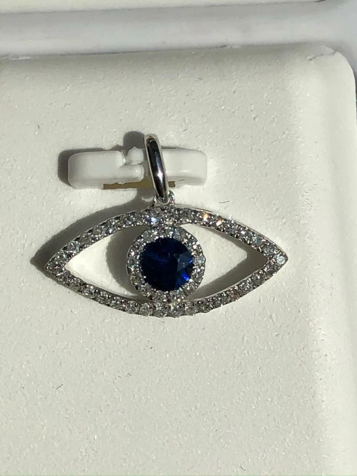 Подарок подвеска из белого золота 14 карат с подлинным белым бриллиантом сапфиром 0,75 карата tw сглаз
