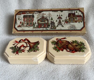 Vintage AVON Christmas 1982 Soap Holiday Country Decal Soap Bells Horn Designs