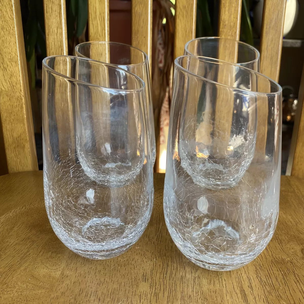 Pier 1 Stemless Crackle Glass Angled Rim Water Glasses Tumblers Please Read