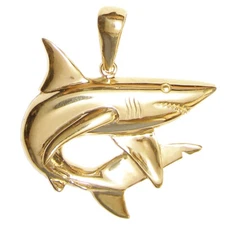 New 14k Yellow Gold Shark Pendant