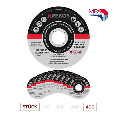 AREBOS Trennscheiben 115mm x 1,2mm 400 Stück INOX Edelstahl Metall Flexscheiben