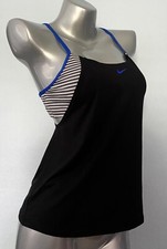 Nike Nwt Black Gray Striped 2 - in - 1 Layered Swim Tankini Bikini Top Small S