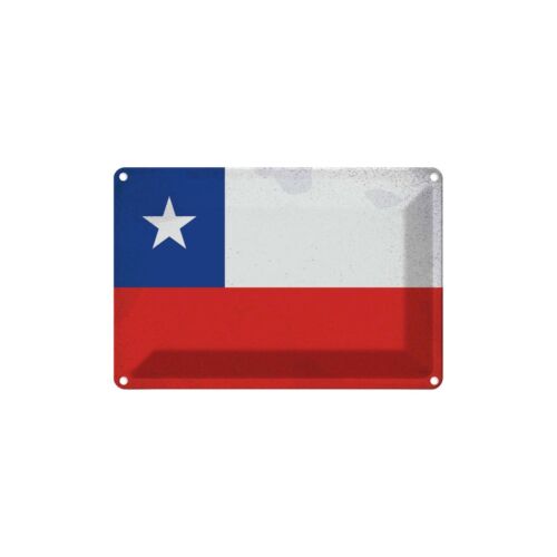Panneau en tôle panneau mural 18 x 12 cm Chili drapeau drapeau cadeau décoration - Photo 1/5
