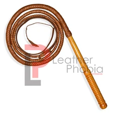 Cow Hide Leather Whip with Hard Wood Handle 8.1 Feet Long Spanking Leather Whip