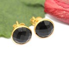 Aretes Astonishin de ónix negro forma redonda chapados en oro regalo para ella