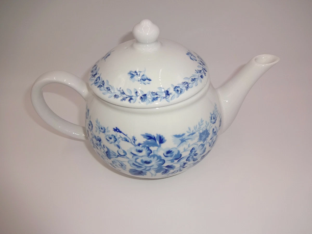 Laura Ashley Sophia Teapot Tea Pot & Lid White Blue Floral 5 Cups