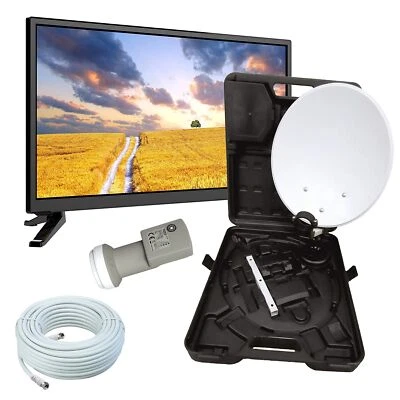 Camping TV Fernseher 19 Zoll SAT DVB-T2 USB + HD Camping SAT Anlage LNB u. Kabe.