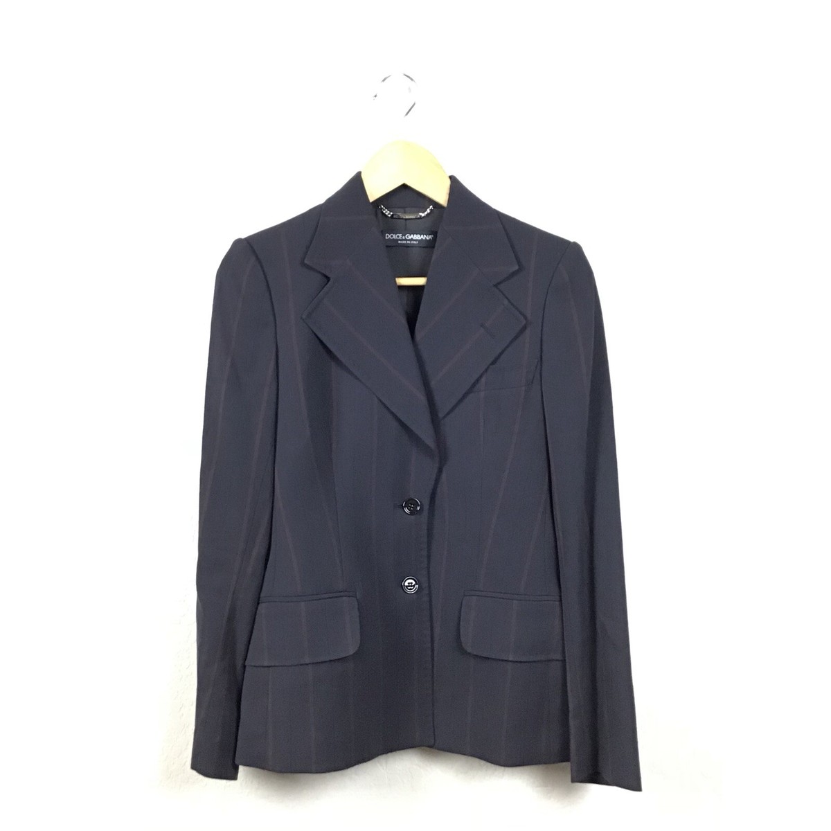 DOLCE & GABBANA ネイビー ジャケット Dolce & Gabbana Jacket 40 Black Navy Blue Red Pin Stripe