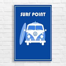 Surf Point Retro Camper Blue Canvas Print Large Picture Wall Art