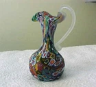 FINE Italian MURANO Venetian Blown Glass Millefiori Fluted Vase w/applied Handle