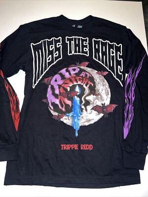 New Men s 1400 Trippie Redd Miss The Rage Trip At Night L/ S T-Shirt Black Sz M