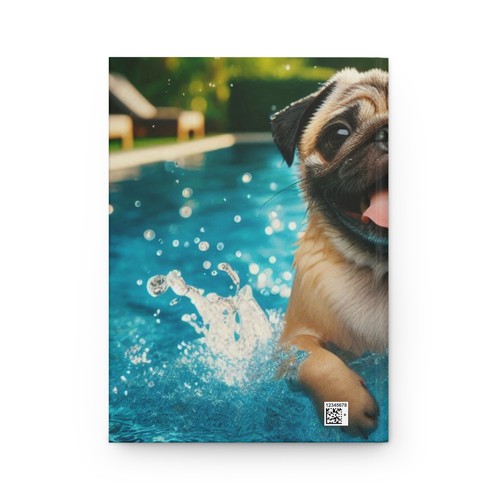 Swimming Pug Hardcover Journal Matte, Cute Dog Notebook Dotted Grid, Pug Lover - Picture 4 of 7