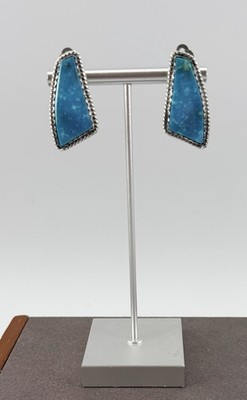 Calvin J Martinez CJM Navajo Sterling Silver Turquoise Clip On Earrings Vintage
