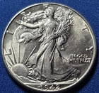 A 1942 50c Walking Liberty Half Dollar, High Grade 90% Silver