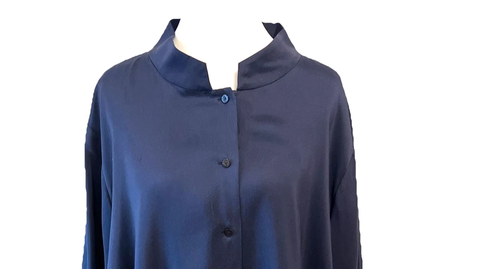 Túnica Eileen FIsher 100% seda colarinho mandarim tamanho 3X roxo profundo - Imagem 2 de 4