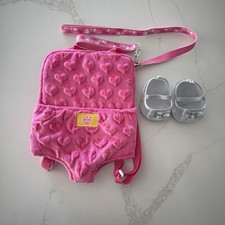 Build-A-Bear Pink Backpck Carrier,Pink Heart Leash,Silver Sparkly Princess Shoes
