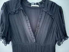 Ulla Johnson Black Silk Dress High Low Hem, Sheer, Lined Skirt, Ruffle Size 0