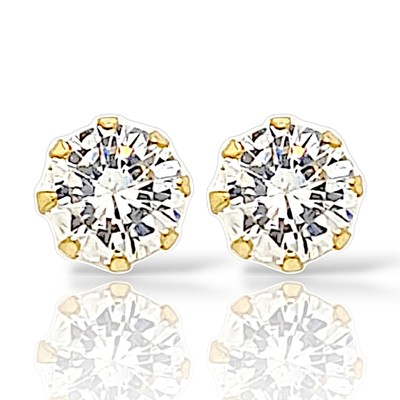  14K Real  Yellow Gold Unisex Pushback Stud Mens Earrings 6mm Gift Box
