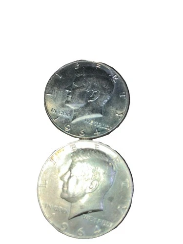 1964 Set of 2 - 90% Silver John F Kennedy JFK Half Dollar Circulated Very Fine
