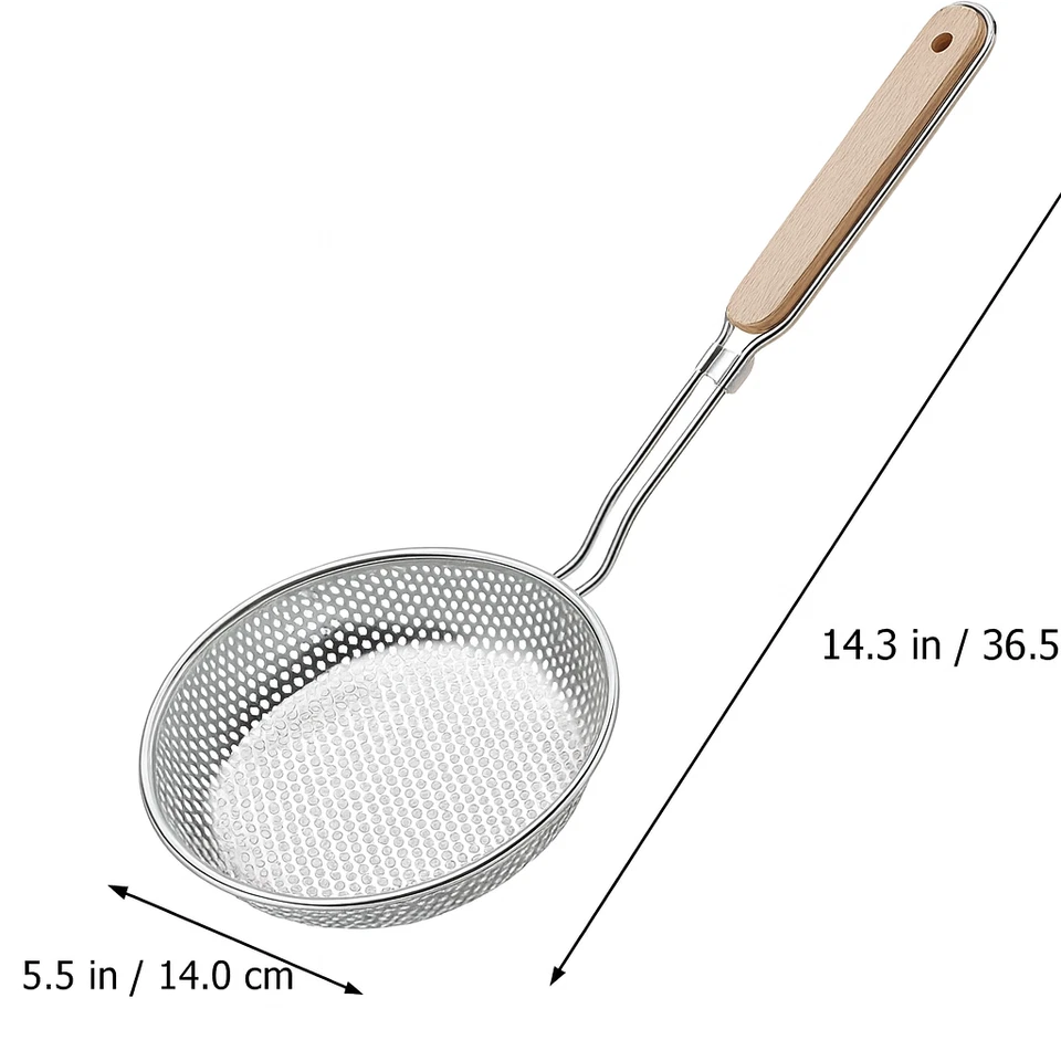 Stainless Steel Fine Mesh Skimmer Spoon with Wooden Handle, Kitchen Strainer - Image 2 of 4