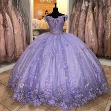 Princess Lilac Quinceanera Dresses Tulle Lace Crystal Beaded Sweet 16 Party Gown