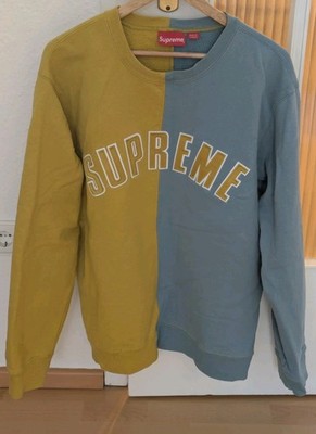 Supreme Crewneck Colorblock Pullover blau/gelb Logo Gr. L Baumwolle