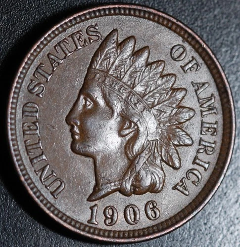 1906 INDIAN HEAD CENT - With LIBERTY & Near 4 DIAMONDS - AU UNC