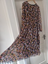 Next Plus Size 20 Dress Maxi Floral Sheer Chiffon Lined Long Sleeve Holiday