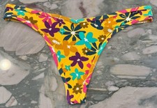 NEW Victoria Secret PINK Ribbed Cotton Thong Panty - Gold Glow Wildflower - XL