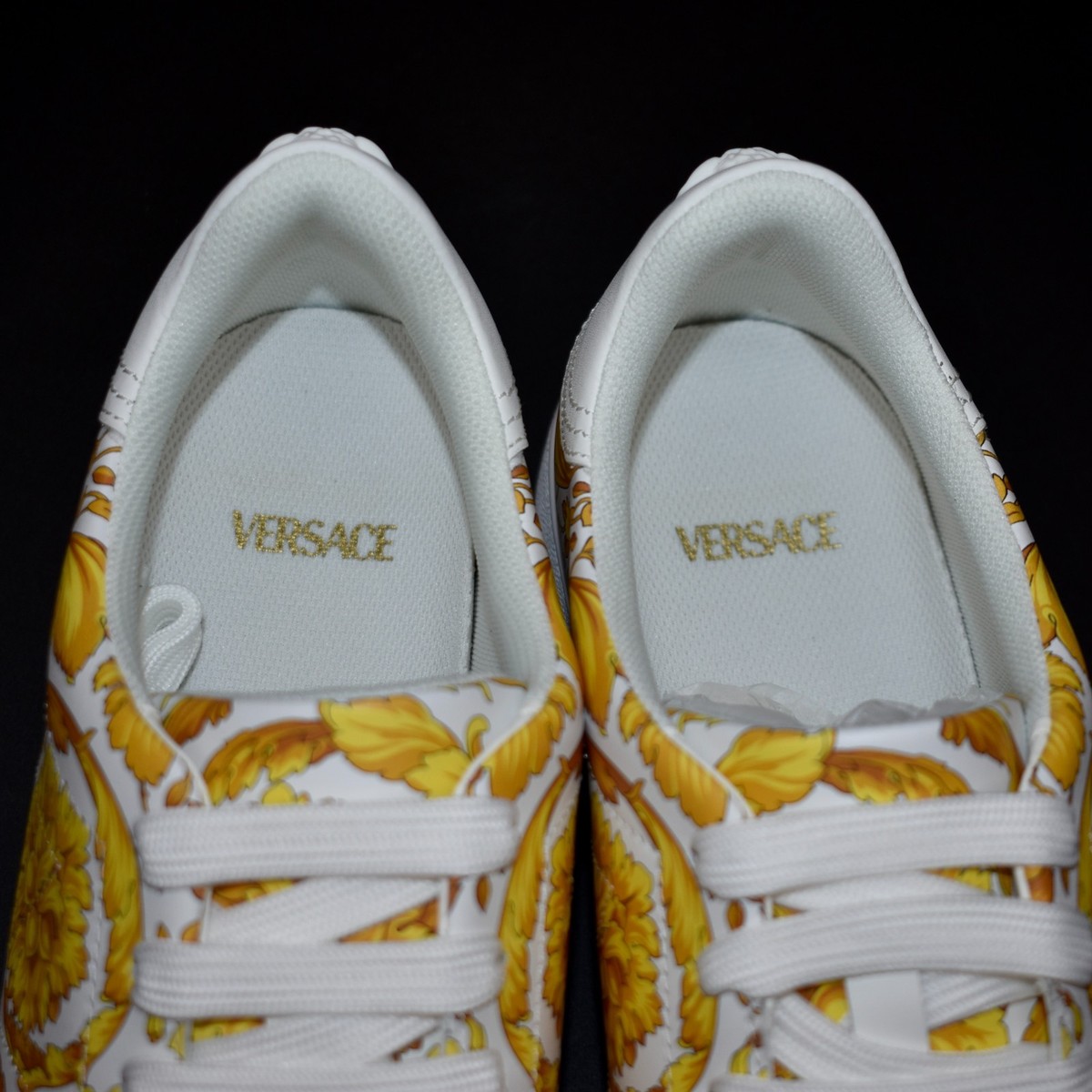 NWT $795 Versace Barocco Print White Leather Sneakers Men