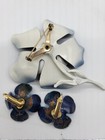 Vintage Blue White Polka Dot Enamel Flower Brooch + Earrings Set — photo 2