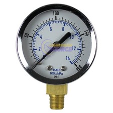 1/8" NPT Air Compressor Lower Mount Pressure Gauge 0-200 PSI Side Mount 2" Face
