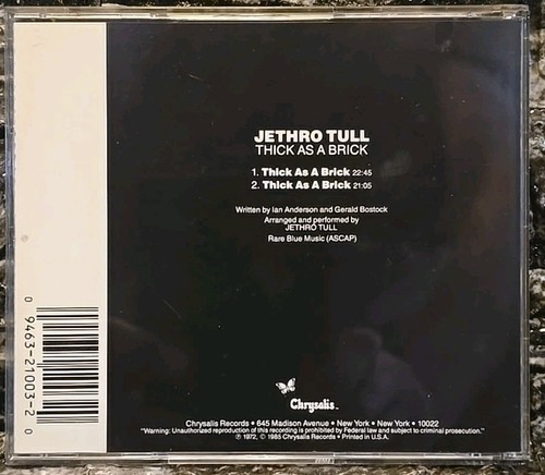Jethro Tull Thick As A Brick CD 1985 Chrysalis Clean Disc Pre-owned - Picture 3 of 3
