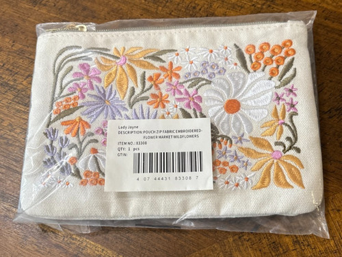 Lady Jayne Women’s Lined Accessory Pouch with Embroidered Design Flower Market W