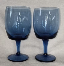 2 Vintage Gorham Accent Wine Glasses MCM 12 oz Deep Blue Goblets 6.5"