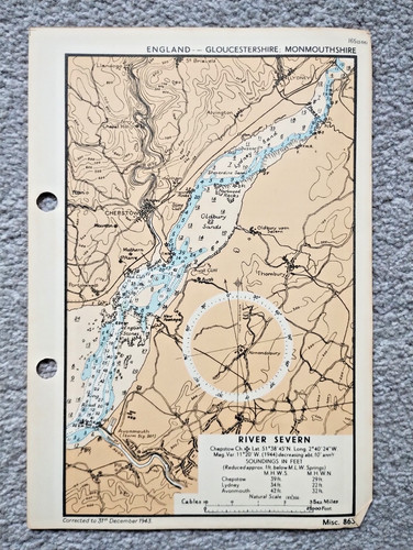 The River Severn - 1943 Vintage Admiralty Royal Navy Map