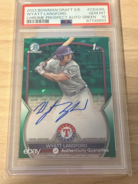 Wyatt Langford 2023 Bowman Bowman Chrome Draft Chrome Prospect Autographs Green