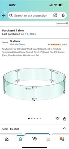 Skyflame Fire Pit Wind Guard Round 33x7 Glass Wind Guard