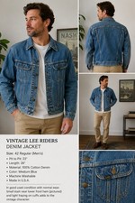 Vintage Lee Riders Denim Jacket Mens 42R Blue Trucker Jean Jacket USA Classic
