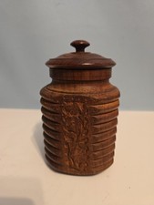 Vintage Handmade Apothecary Lidded Jar Floral Carved Ribbed Lid & Box