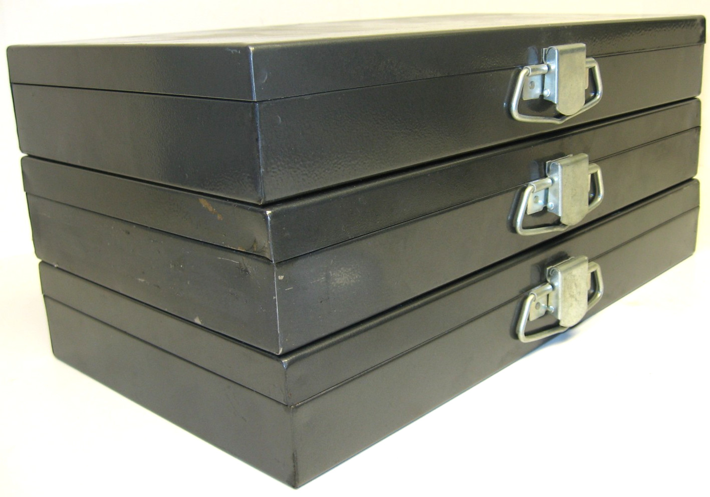 Set of 3 Dark Gray, Metal Slide Trays, 150 Slides Each, Very Good Condition