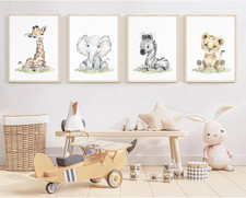 Safari Nursery Wall Art Decor Baby Animal Canvas Wall Art Woodland Nursery Wa...