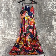 Nicole Miller Size M Floral Print V Neck Maxi Sun Dress Colorful Sleeveless