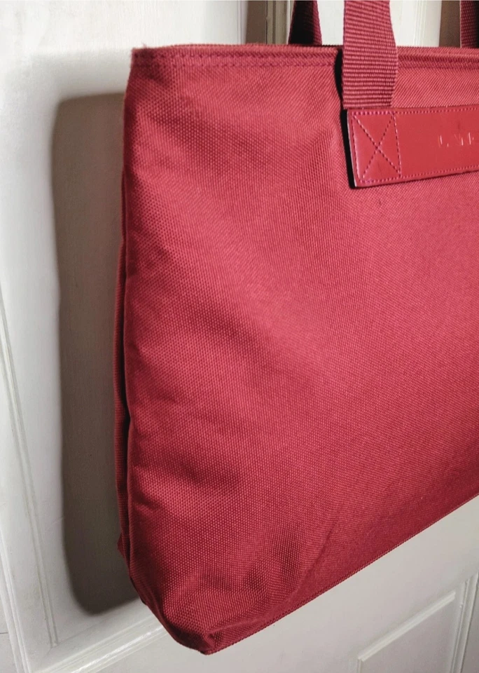 Lancel Paris 勃艮第红色托特包随身包拉链旅行袋重型复古 — 第 2/4 张图片