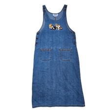 Vintage Denim Cat Dress Maxi Embroidered Casey Coleman Sleeveless Large