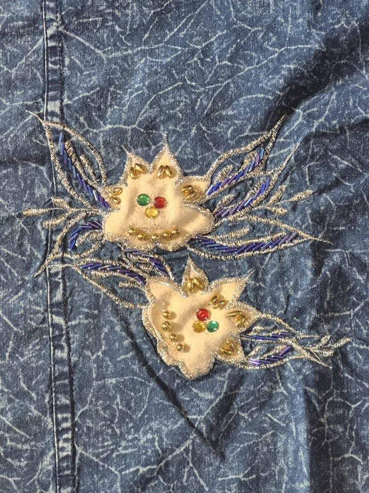 Conjunto de falda y top de mezclilla vintage años 80 estilo occidental con cuentas multicolores azul nieve Foto 2 de 4