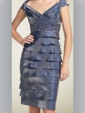 Adrianna Papell Navy Blue Tiered V-Neck Cocktail Dress