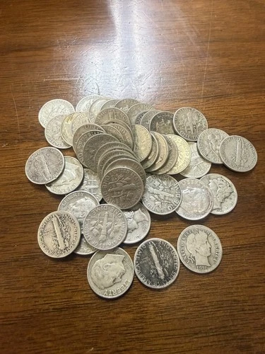 Silver dimes 90% Silver Roosevelt & Mercury & Barber dimes • $5 Face (lot of 50)